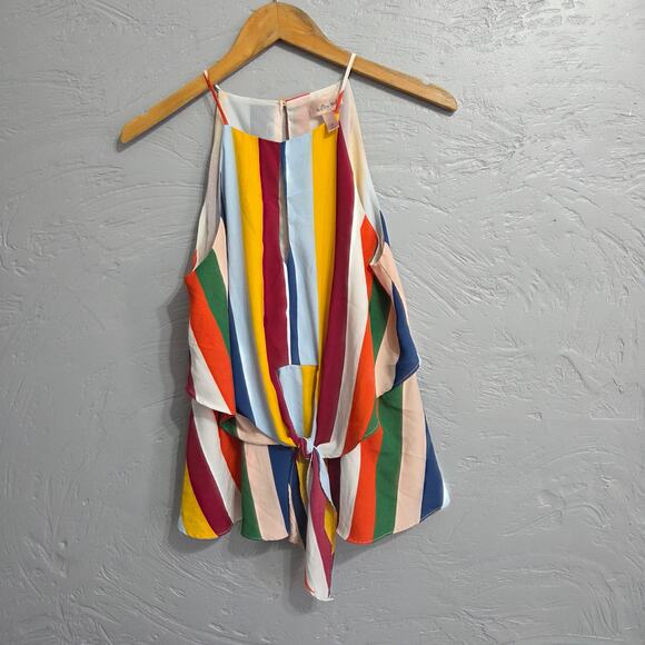 Willow & Root Buckle size L Multi-Colored Striped Tie Waist Halter Blouse - Picture 1 of 6